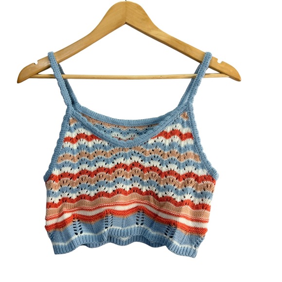 SHEIN Tops - SHEIN Knit Sweater Crop Top Womens XS Chevron Boho Festival Sleeveless Tank Soft